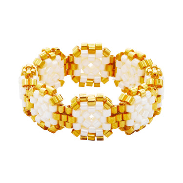 Anillo Diamantes Cuadrados Dorado Ajustable Perla